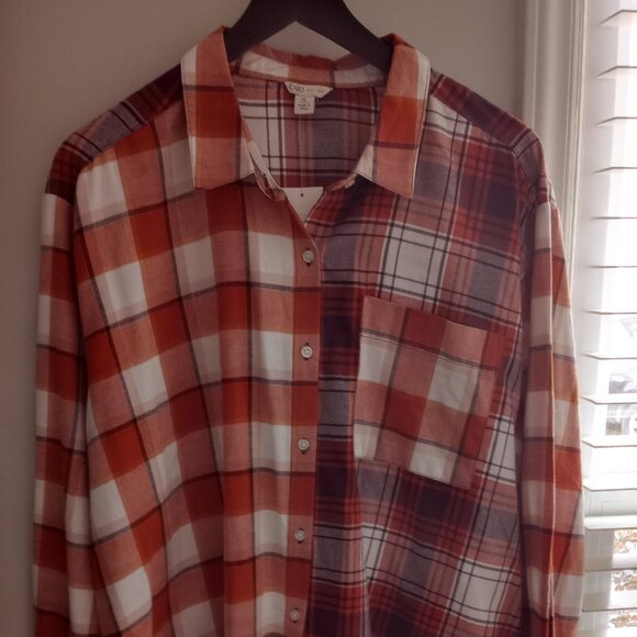 Cato Tops - 'CATO' NWT Plaid Shirt Size XL Burnt Orange/White, etc 100%Cotton